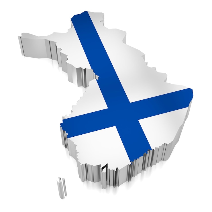 Foto 3d-aufnahme der landesgrenzen und der flagge finnlands