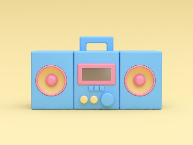 3D azul rádio jogador de música cartoon estilo amarelo