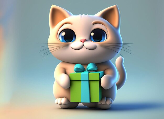 3d, baby, katze, halten, geschenkbox, weiß