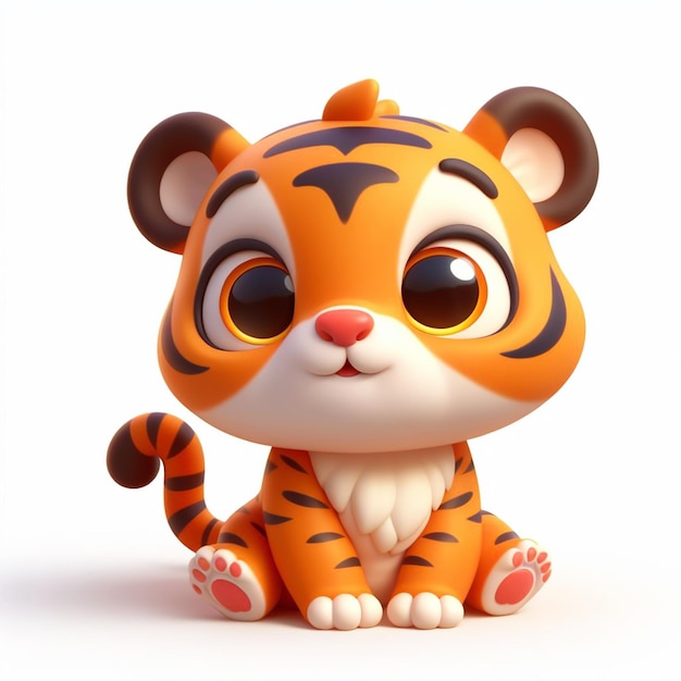 3D-Baby-Tiger lustige Cartoon auf weißem Hintergrund KI-generiert