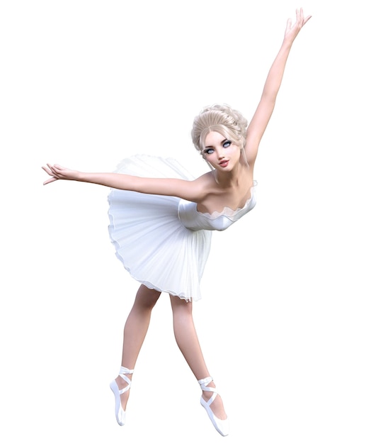3D-Ballerina im weißen Tutu