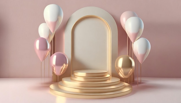 3D-Ballon-Podium rosa und gold