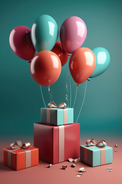 3D-Ballons und Geschenkbox generative ai