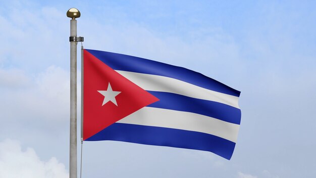 3d, bandeira cubana balançando no vento com céu azul e nuvens. bandeira de cuba soprando, seda macia e lisa. fundo de estandarte de textura de tecido de pano. use-o para o dia nacional e o conceito de ocasiões do país.