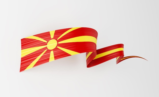 3d Bandeira da Macedônia do Norte 3d Wavy Shiny Macedônia do Norte fita em fundo branco Ilustração 3d.