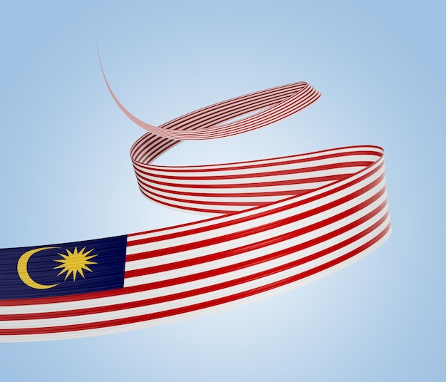 3d Bandeira da Malásia 3d Bandeira de fita acenando isolada em fundo azul suave ilustração 3d