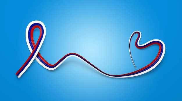 Foto 3d bandeira da rússia fita de consciência ondulada brilhante em forma de coração sobre fundo azul ilustração 3d