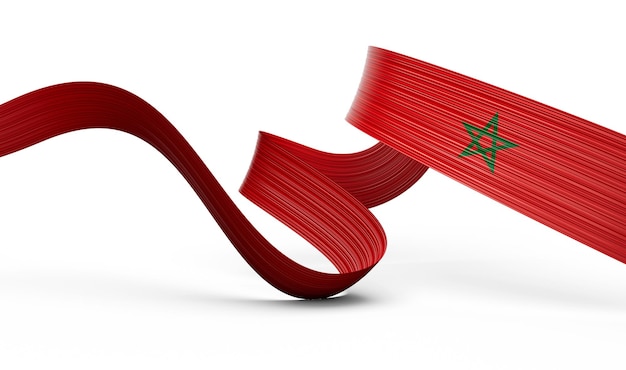 3d Bandeira de Marrocos 3d Ondulado Brilhante Marrocos Fita Isolada No Fundo Branco Ilustração 3d