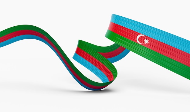 Foto 3d bandeira do azerbaijão 3d ondulado brilhante fita do azerbaijão isolada no fundo branco ilustração 3d