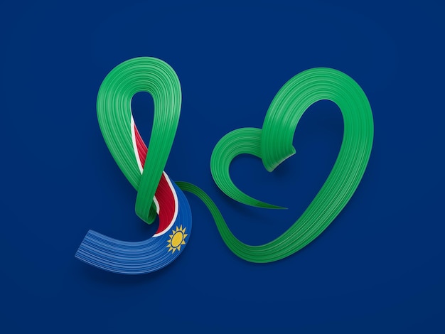 3d Bandeira do país da Namíbia 3d Ondulado em forma de coração Fita de conscientização sobre fundo amarelo