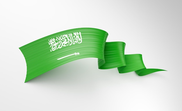 3d Bandera de Arabia Saudita 3d Brillante agitando Bandera de cinta retorcida en fondo blanco Ilustración 3d