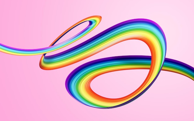 3d Bandera del Arco Iris 3d agitando la bandera de la cinta aislada en un fondo rosado suave Ilustración 3d