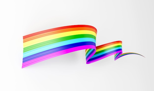 Foto 3d bandera de arco iris 3d ondulado brillante arco iris cinta aislada sobre fondo blanco ilustración 3d