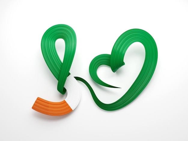 3d Bandera de la Costa de Marfil en forma de corazón bandera de conciencia ondulada en fondo blanco Ilustración 3d