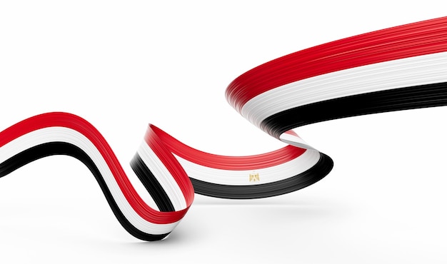 3d Bandera de Egipto 3d ondulada brillante cinta de Egipto aislada en fondo blanco Ilustración 3d