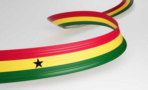3d Bandera de Ghana 3d ondulada brillante Bandera de cinta de Ghana aislada en un fondo blanco Ilustración 3d