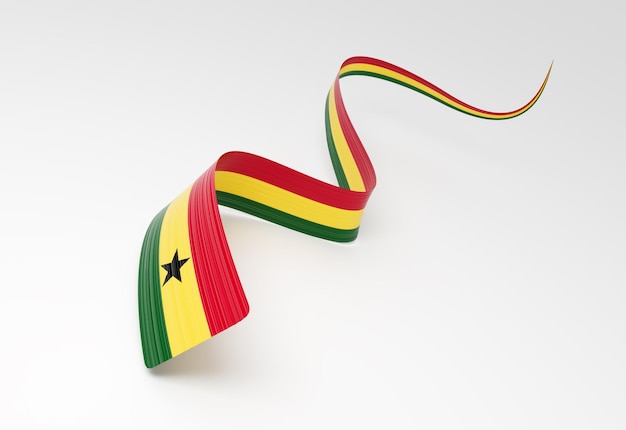 3d Bandera de Ghana 3d ondulada brillante Bandera de cinta de Ghana aislada en un fondo blanco Ilustración 3d
