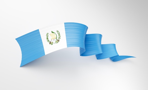 3d Bandera de Guatemala 3d Brillante agitando Bandera de cinta retorcida en fondo blanco Ilustración 3d