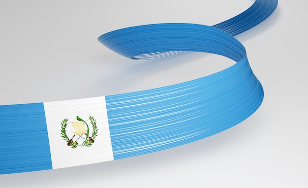3d Bandera de Guatemala 3d ondulada brillante Bandera de banda de Guatemala en fondo blanco Ilustración 3d