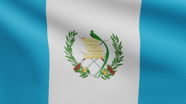 Foto 3d, bandera guatemalteca ondeando en el viento. cerca de bandera de guatemala soplando, seda suave y lisa. fondo de la bandera de la textura de la tela del paño.