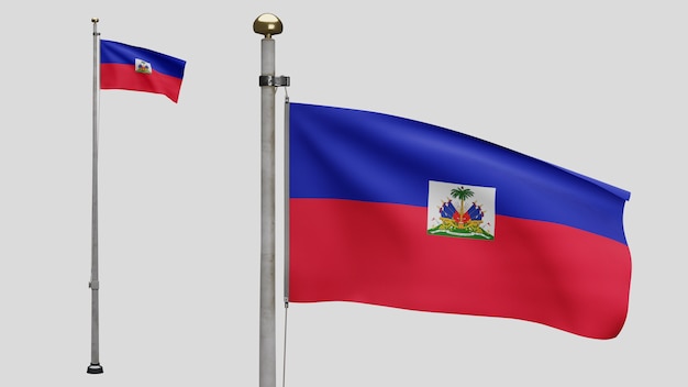 3D, bandera de Haití ondeando en el viento. Cerca de la bandera de Haití soplando, seda suave y lisa. Fondo de la bandera de la textura de la tela del paño. Úselo para el concepto de ocasiones de día nacional y país.
