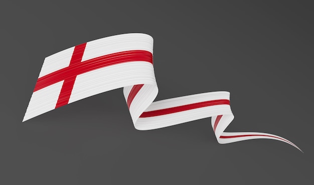 3d Bandera de Inglaterra 3d Cinta ondulada brillante de Inglaterra aislada sobre fondo gris Ilustración 3d