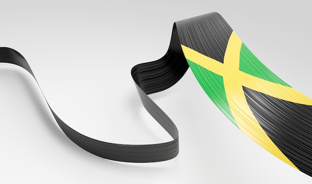 3d Bandera de Jamaica 3d agitando la bandera de la cinta aislada sobre un fondo blanco Ilustración 3d