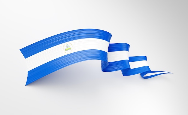 3d Bandera de Nicaragua 3d Brillante agitando Bandera de cinta retorcida en fondo blanco Ilustración 3d