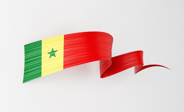 3d Bandera de Senegal 3d ondeada brillante Bandera de la cinta de Senegal en fondo blanco Ilustración 3d