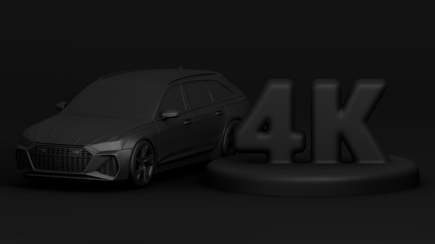 3D-Banner mit 4K-Followern Vielen Dank für das Abonnieren Szene mit schwarzem Auto 3D-Rendering