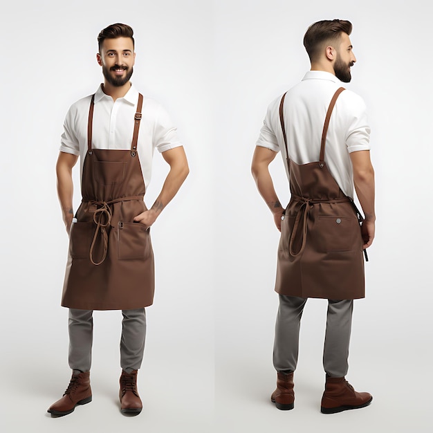 3D de barista, un barista experto en un cambio de delantal con cambio de personaje en BG blanco