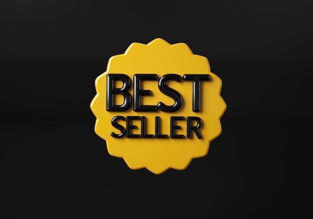 3D Best Seller Insignia Logo Diseño palabra Best Seller Premio Símbolo Emblema Icono Etiqueta o pegatina