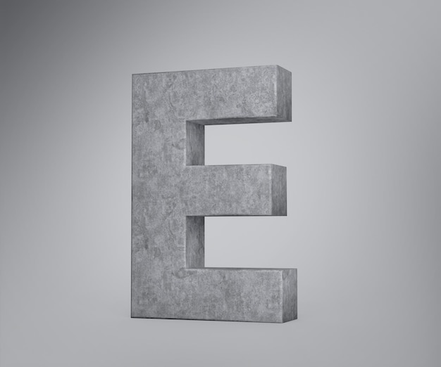 Foto 3d, beton, großbuchstabe, e, alphabet, e, gemacht, von, grau, beton, stein, grau, hintergrund, 3d, illustration