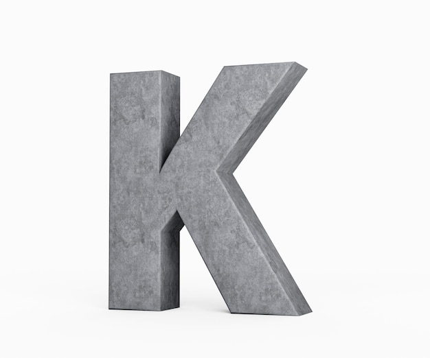 3d, Beton, Großbuchstabe, K, Alphabet, K, Gemacht, Von, Grau, Beton, Stein, Weiß, Hintergrund, 3d, Illustration