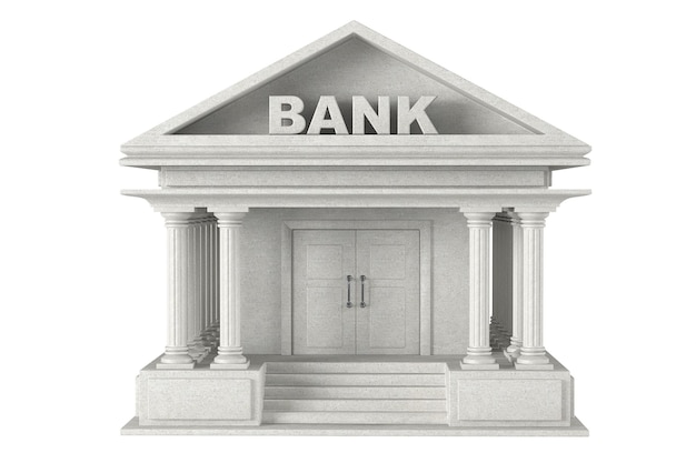3d-Betonbankgebäude auf weißem Hintergrund