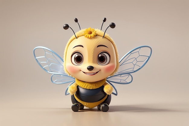 3D-Biene ohne Hintergrund süßes lächelndes Gesicht