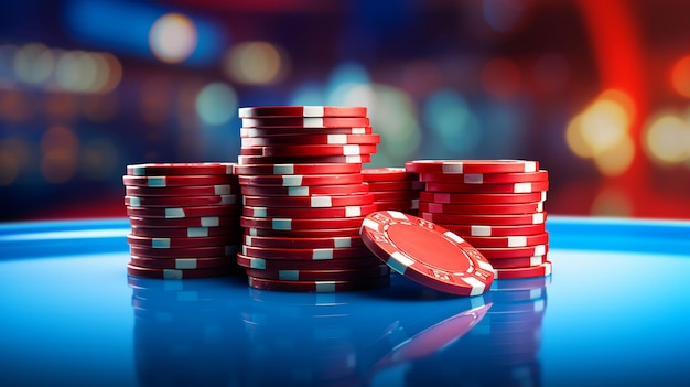 3D-Bild des roten Casino-Tokens vor blauem Hintergrund