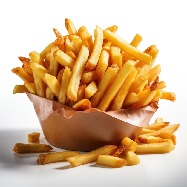 3D-Bild ein Eimer mit Pommes Frites, isoliert auf weißem Hintergrund