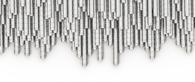 3D-Bild einer großen Menge von Metallstangen für den Baugebrauch.