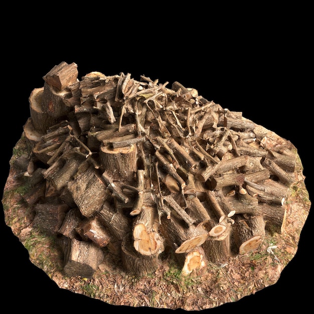 3D-Bild von Holzhaufen, die auf schwarzem Hintergrund isoliert sind