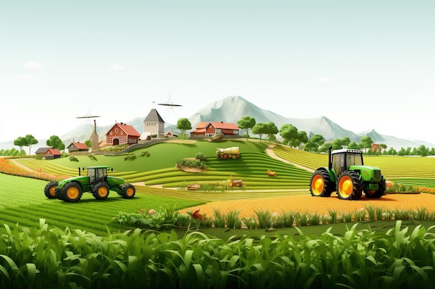 3D-Bild von Landwirtschaftsfeld, das in weißem Hintergrund isoliert ist