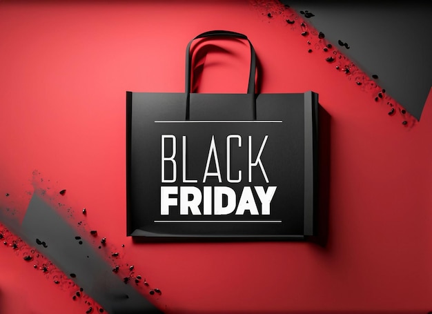3D Black Friday Einkaufstasche mit rotem und schwarzem Hintergrund rot
