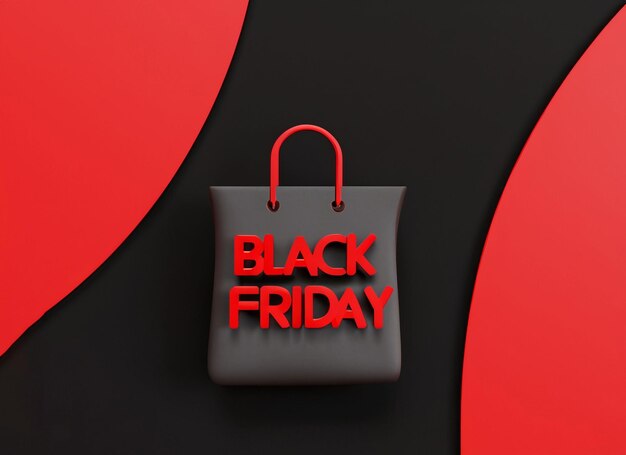 3D Black Friday-Einkaufstasche mit rotem und schwarzem Hintergrund
