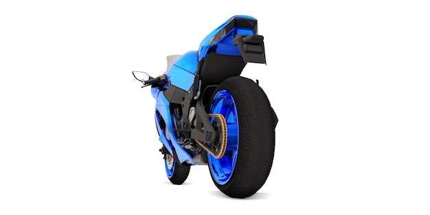 3d blaues Supersportmotorrad auf weißem lokalisiertem Hintergrund. 3D-Darstellung.