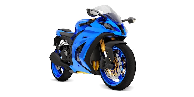 3d blaues Supersportmotorrad auf weißem lokalisiertem Hintergrund. 3D-Darstellung.