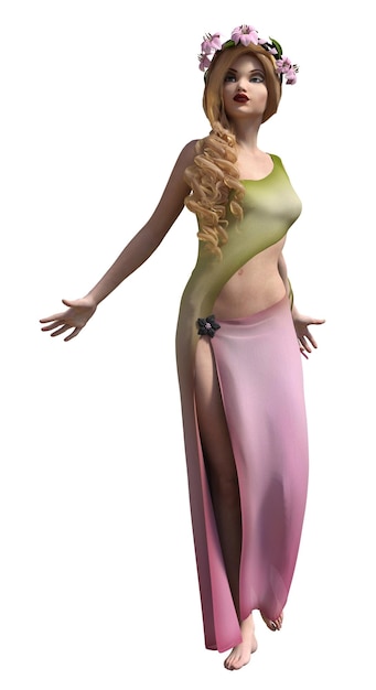 3D Blonde Nymphe mit rosa Lilienkranz