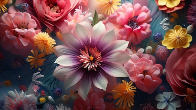 3D Blooming Flower Fantasia colorida
