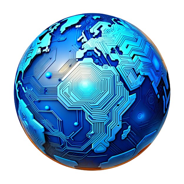 Foto 3d blue world circuit board digital isolated white background