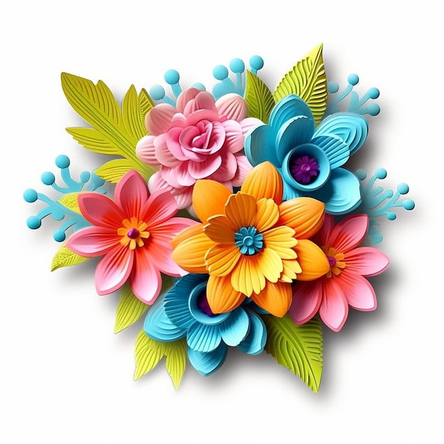 3D-Blumen-Clipart auf weißem Hintergrund