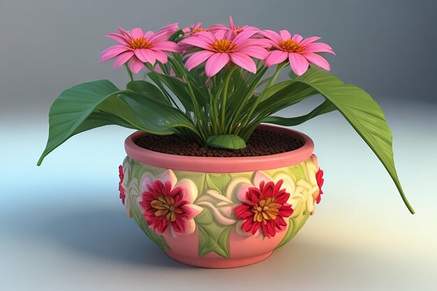 Foto 3d-blumen mit topfvorlage